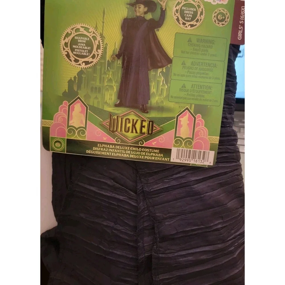 Wicked Movie Girls Costume 6-6X Deluxe‎ Elphaba Witch Costume With Hat Wizard Oz - Picture 3 of 11